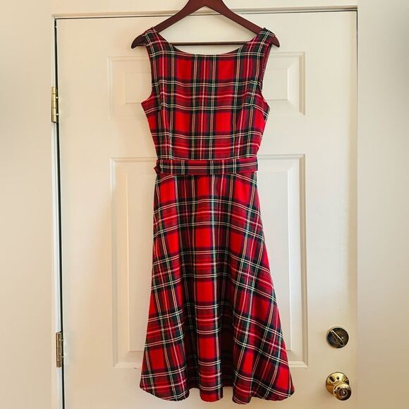 Vintage red plaid sleeveless midi dress size large - Picture 5 of 5